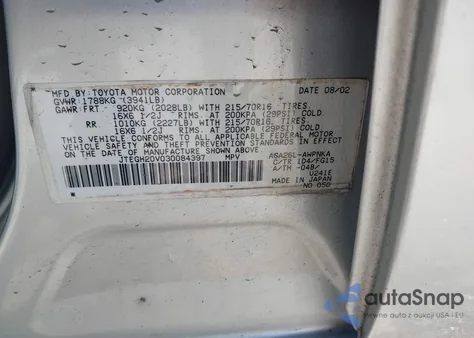 2003 Toyota Rav4 из США, поврежденный, VIN JTEGH20V030084397